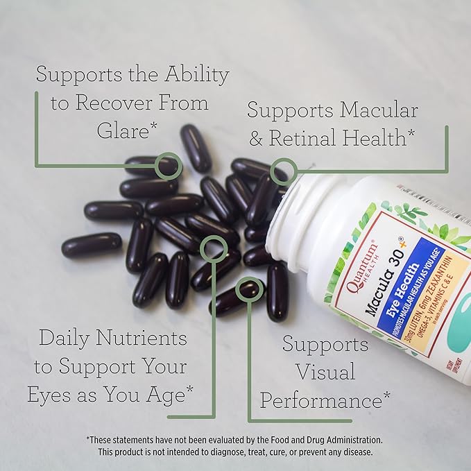 Quantum Health Macula 30+ Eye Health Supplement|Promotes Macular and Retinal Health as You Age|Formulated with Lutein, Zeaxanthin, Omega-3, and Vitamins C & E|60 Softgels, 30 Day Supply