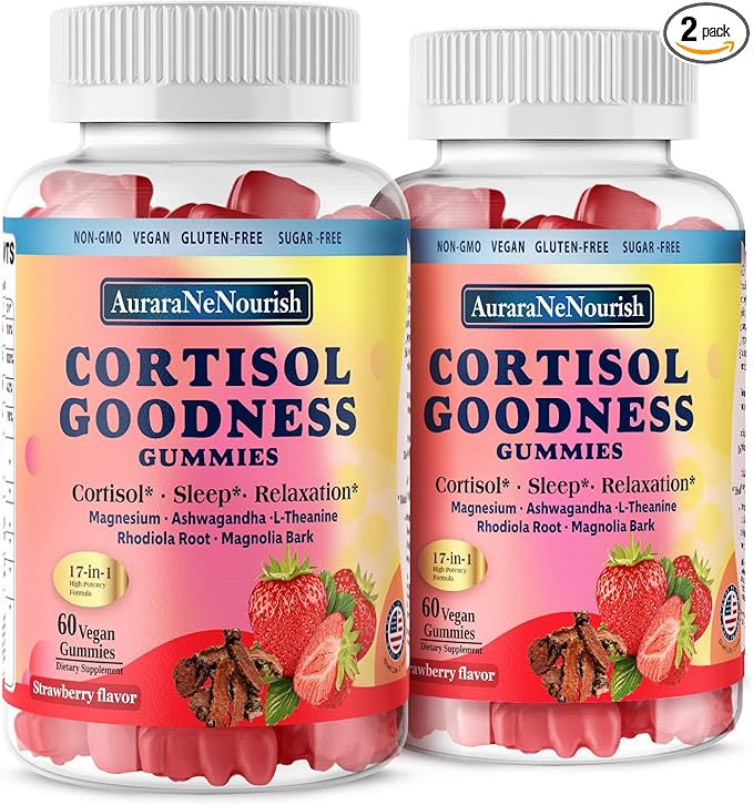 2 Packs Cortisol Supplement Gummies, 17-in-1 Cortisol Detox w. Magnesium Glycinate 400mg Ashwagandha, L-Theanine, Phosphatidylserine, Hormone Balanced for Women, Mood Focus, Sleep Support
