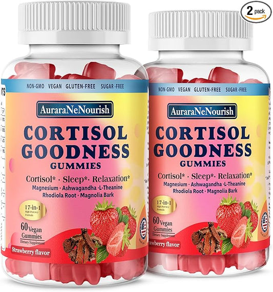 2 Packs Cortisol Supplement Gummies, 17-in-1 Cortisol Detox w. Magnesium Glycinate 400mg Ashwagandha, L-Theanine, Phosphatidylserine, Hormone Balanced for Women, Mood Focus, Sleep Support