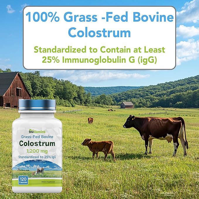 Colostrum Supplement 1,200 mg Per Serving, 120 Capsules | Standardized to 25% IgG (Immunoglobulin G) | Grass-Fed Bovine Colostrum Powder Caps | Immune Support Supplement | Non-GMO, Made in the USA!