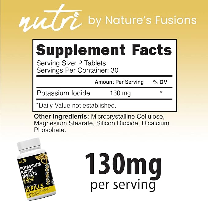 Nature's Fusions Potassium Iodide Tablets 130 mg (Pack of 2) - (120 Tablets) EXP 10/2032 - Ki Pills - Yoduro de potasio