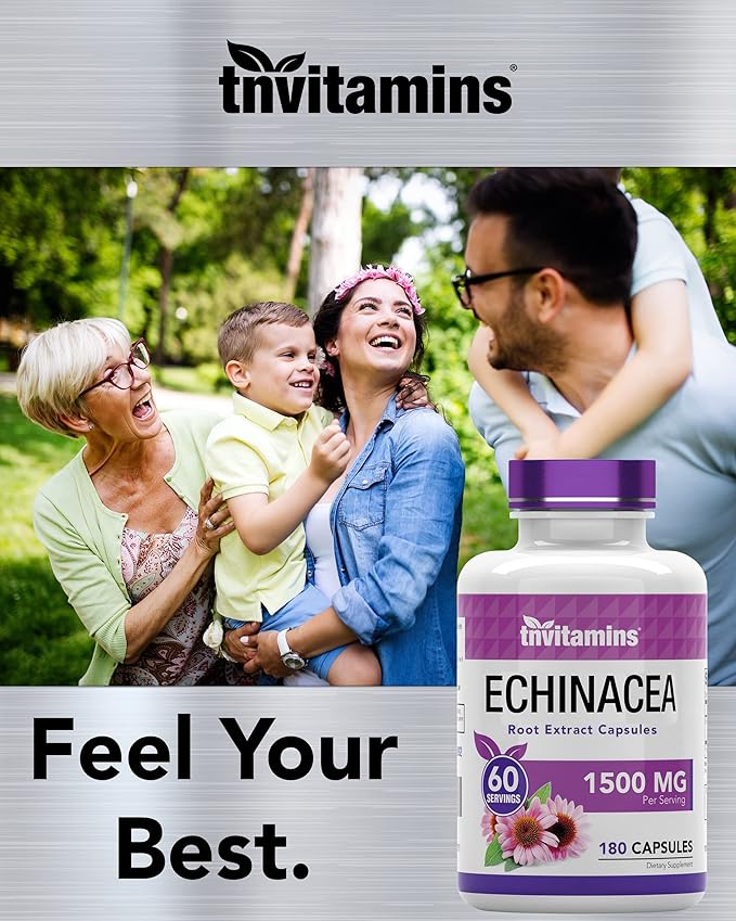 Echinacea Capsules (1500 MG - 180 Capsules) | Supports Health & Well-Being | Echinacea Root Herbal Extract Supplement | Produced in The USA