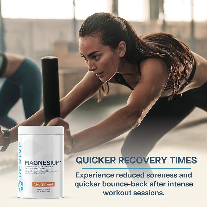 Revive MD Magnesium Powder Supplement - Magnesium Carbonate & Taurate Powder Drink Supports Healthy Bones, Muscles, & Nerves - Vegan-Friendly, Gluten-Free & Soy-Free - 30 Servings, Orange