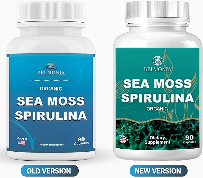 Organic Sea Moss Spirulina, 90 Capsules, 100% Organic Sea Moss Spirulina, Strength & Endurance- High Potency Sea Moss Supplement, Made in USA, Superfood Capsules for Men & Women, Vegan