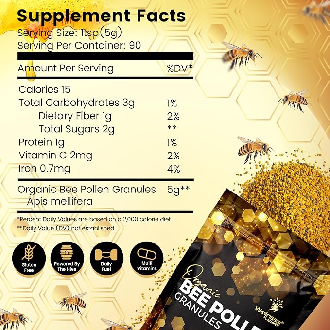 Organic Bee Pollen Granules, 2 Lbs - Bee Pollen Supplement Super Food Packed with Proteins, Vitamins & Minerals, Gluten-Free - Immune Support, Energy Boost and Digestive Wellness, USA Made 2 Packs