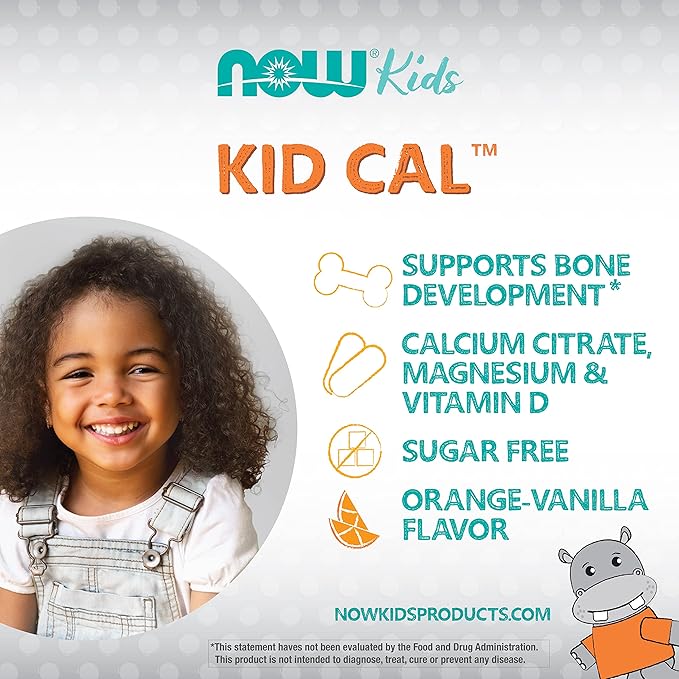 NOW Foods Supplements, Kid Cal with Calcium Citrate, Magnesium and Vitamin D, Tart Orange, 100 Chewables, packaging may vary