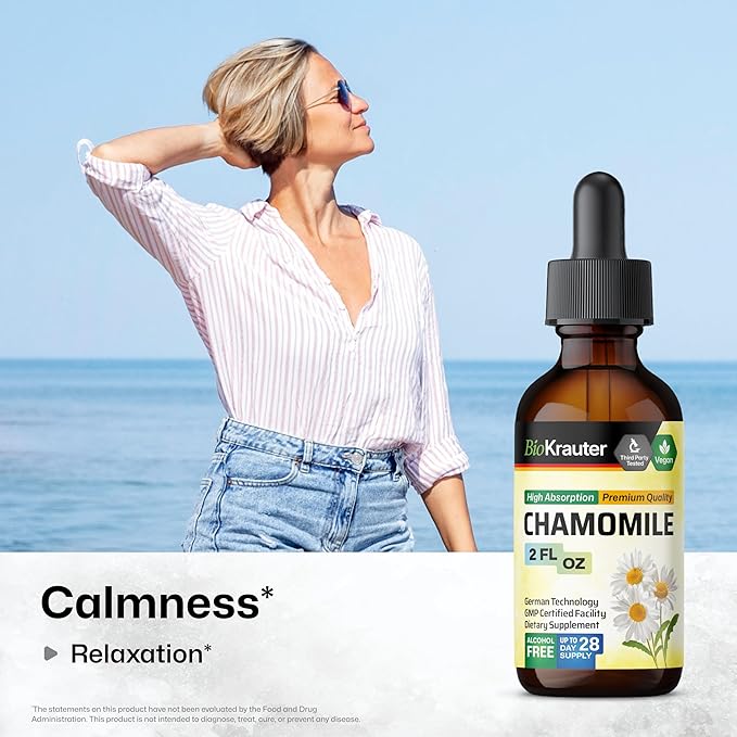 BIO KRAUTER Chamomile Flowers Tincture - Chamomile Extract - Contains Apigenin - Supplement for Relaxation and Calmness Support - Alcohol and Sugar Free - Vegan Drops 2 Fl.Oz.