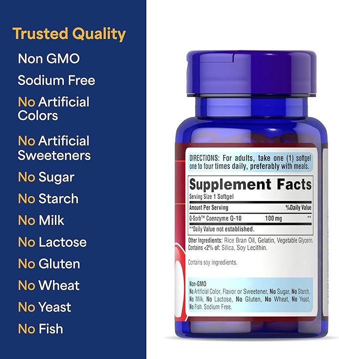 Puritan's Pride Coenzyme CoQ10 100mg, Dietary Supplement for Heart Health, Blood Pressure, Oral Gum Health, and Healthy Aging Support, 60 Servings, Rapid Release Softgels