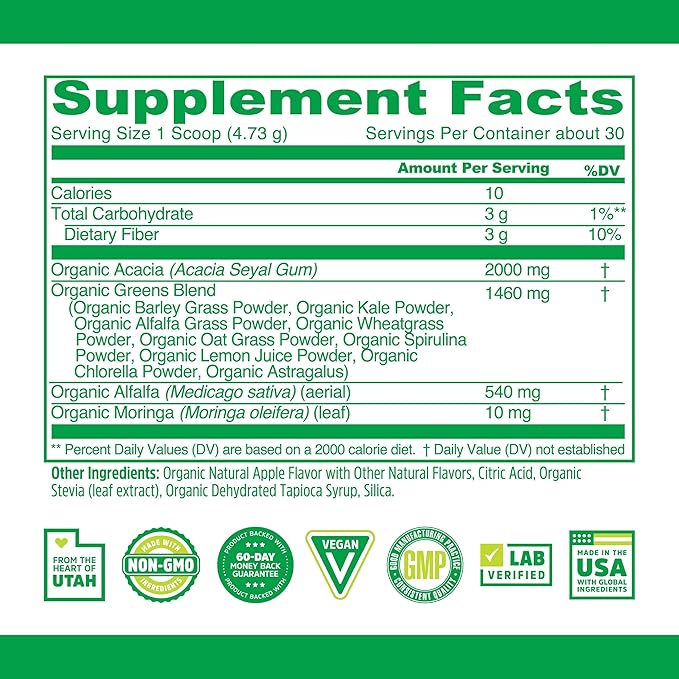 Zhou Nutrition USDA Organic Supergreens Powder, Superfood Smoothie Juice Mix, Spirulina, Chlorella, Wheatgrass, Kale, Fiber, Immune and Energy Support, Vegan, Non-GMO, 30 Servings