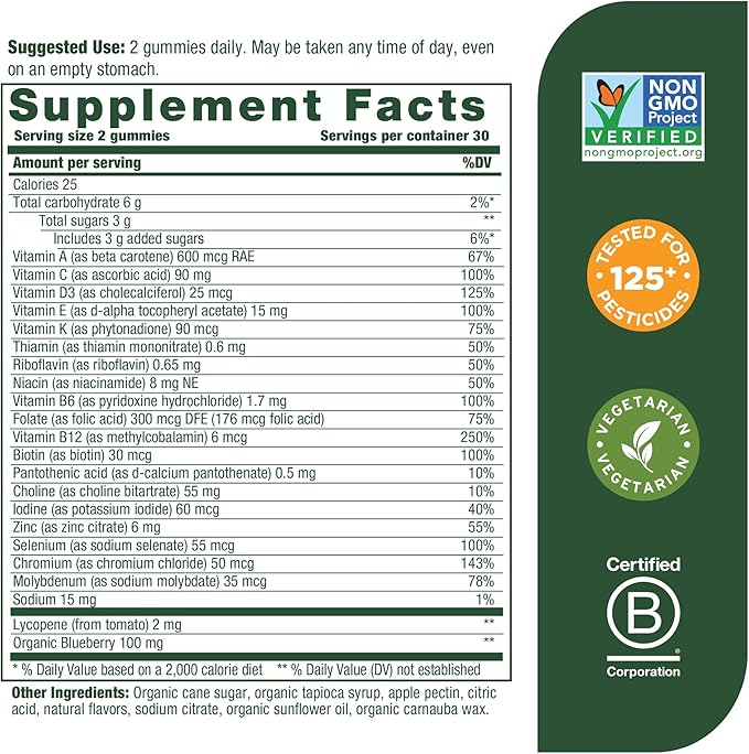 MegaFood Men's Multi - Multivitamin for Men - Gummy Vitamins - Vitamin C, D, Zinc, B12 & Real Fruit - Immune Support - Vegetarian - Wild Blueberry - 60 Gummies (30 Servings)