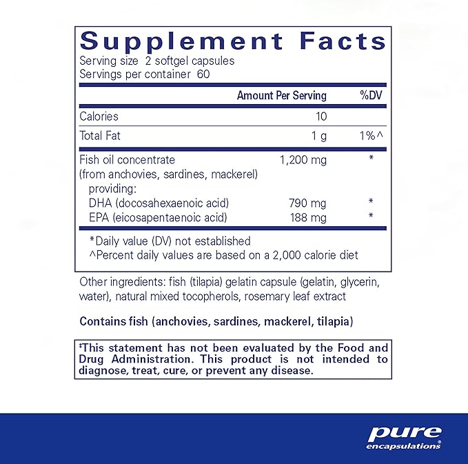 Pure Encapsulations DHA Ultimate | Eco-Friendly Supercritical CO2 Extracted DHA Fish Oil Concentrate | 120 Softgel Capsules