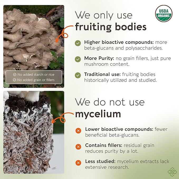 Longevity Botanicals Organic Maitake Mushroom Extract Capsules (120) | Concentrated 10:1 Ratio | 100% Fruiting Bodies | Grifola frondosa Natural Supplement for Gut Health & Immunity Support