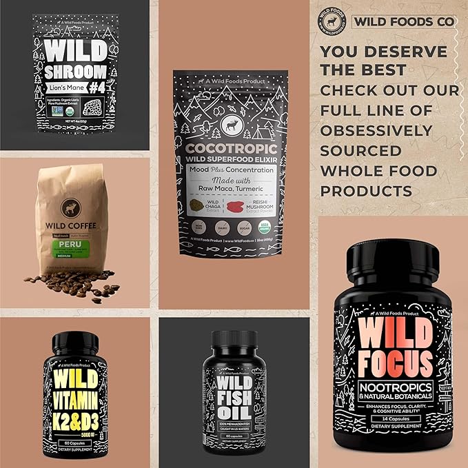 Wild Foods Lions Mane Powder Mushrooms Extract 10:1 | Organic Mushroom Powder | Adaptogenic Nootropic Herb for Brain Health, Memory and Focus(4 Ounce)