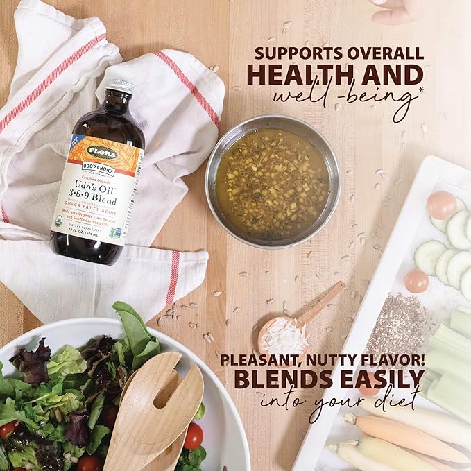 Flora - Udo's Oil DHA 3-6-9 Blend - Vegan Eye & Brain Health Supplement - Vegan Omega-3 & Omega-6 - Contains Sunflower & Flax Seed Oil - Kosher & Organic - Keep Chilled - 8.5 fl. oz.