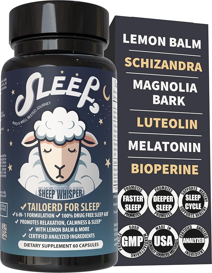 Natural Sleep Aid Tailored for Sleep – Melatonin, Lemon Balm, Magnolia Bark, Schizandra, Luteolin | Promotes Quick Sleep, Deeper Sleep, Fewer Night Awakenings, Non-Habit Forming, 60 Caps