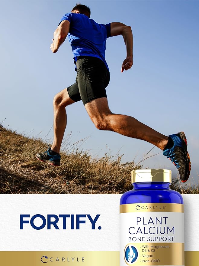 Carlyle Plant Based Calcium with Vitamin K2, D3, Magnesium | 180 Vegan Caplets | Bone Strength Supplement | Non-GMO, & Gluten Free