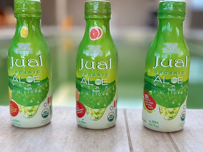 JUAL Healthy Organic Aloe Vera Juice drink,16.7 Fl Oz - Natural Flavor - 100%Aloe Vera Drink - Vegan, Zero Sugar, Aloin free Pure Aloe Juice for Gut Health - Immune Booster, 500ml (Pack of 1)