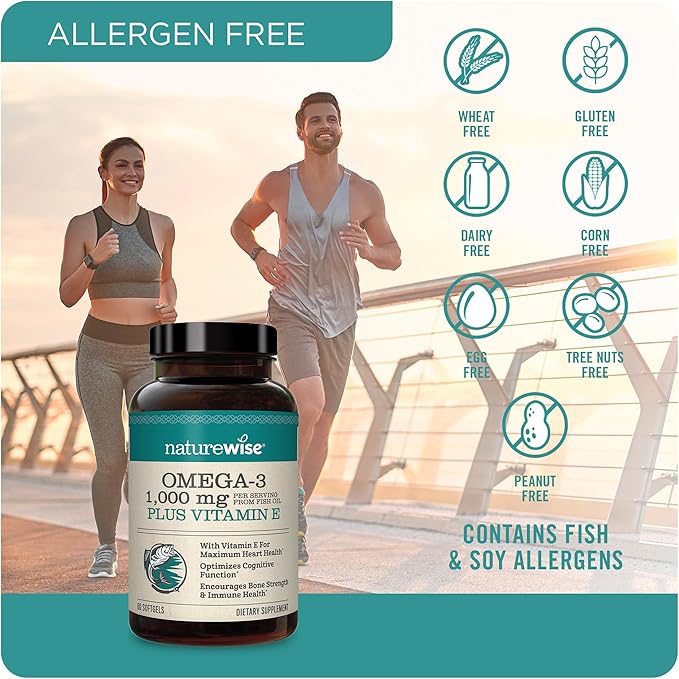 NatureWise High-Potency 1000mg Omega 3 600mg EPA 400mg DHA Vitamin E 180ct & 1000mcg Vitamin B12 150 Softgels Supplement Bundle