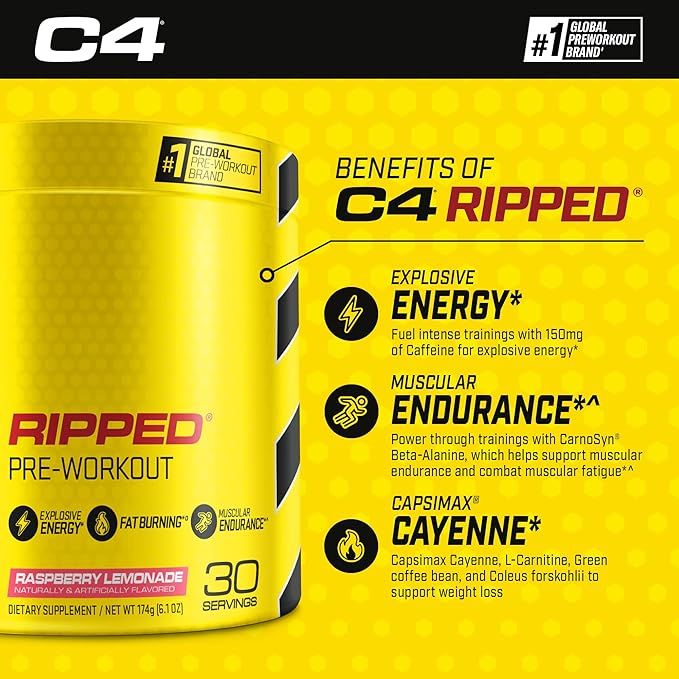 C4 Ripped & SuperHD, The Thermogenic Bundle, C4 Ripped Pre Workout Powder, Raspberry Lemonade 30 Servings + SuperHD with Capsimax and Green Tea Extract, 60 Servings