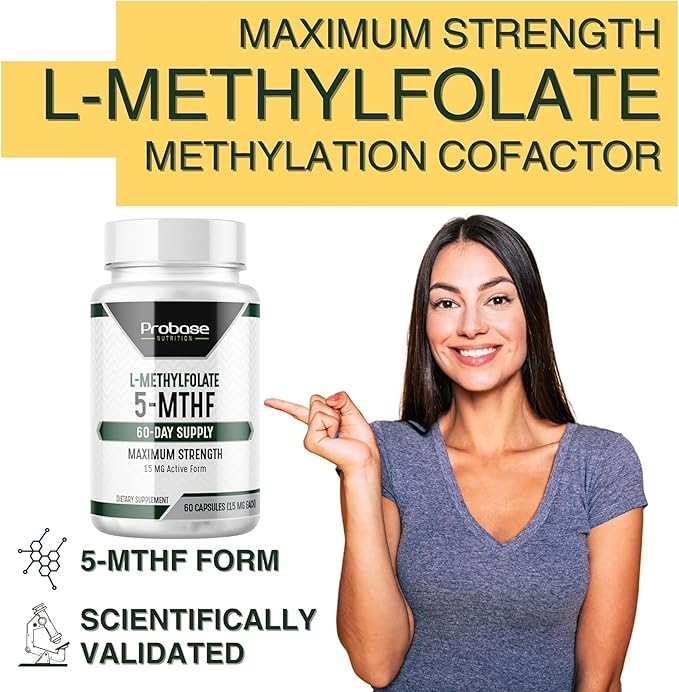 Professional Strength L-Methyl Folate 15mg - Active 5-MTHF Form - Supports Mood, Methylation, Cognition - Bioavailable Vitamin B9 (60 Capsules) - Vegan, Non-GMO, Gluten-Free