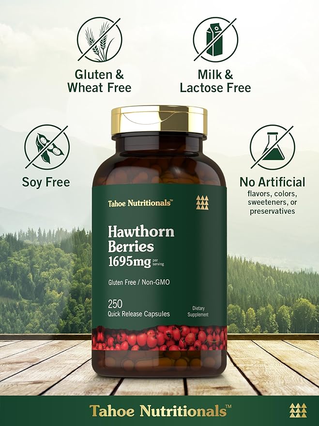 Tahoe Nutritionals Hawthorn Berry Capsules | 1695mg | 250 Capsules | Non-GMO, Gluten Free Extract