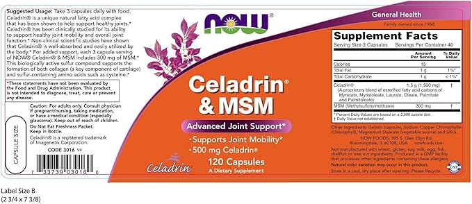 Celadrin® and MSM 500mg 120 Capsules (Pack of 2)