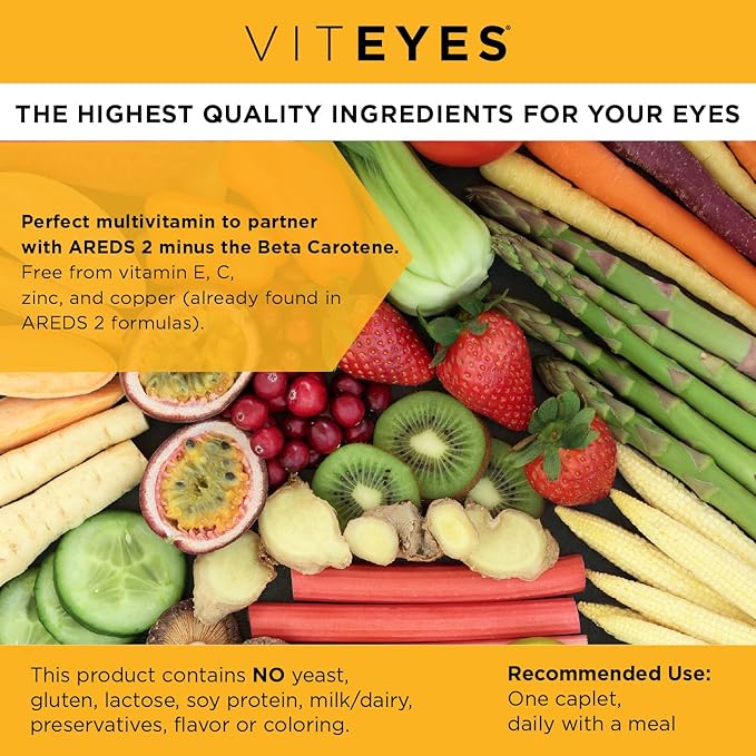 Viteyes Classic AREDS 2 Companion Beta-Carotene Free Multivitamin Supplement, Comprehensive Multivitamin Formula for AREDS 2 Users, 90 Caplets
