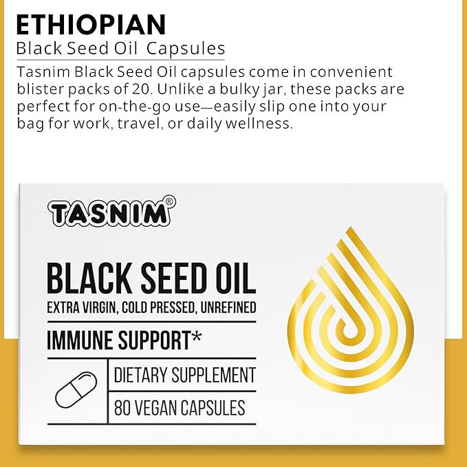 Tasnim Black Seed Oil Organic Cold Pressed Capsules 100% Pure Cold-Pressed Black Cumin Seed Oil Nigella Sativa for Immune Support, Joint Comfort and Vitality