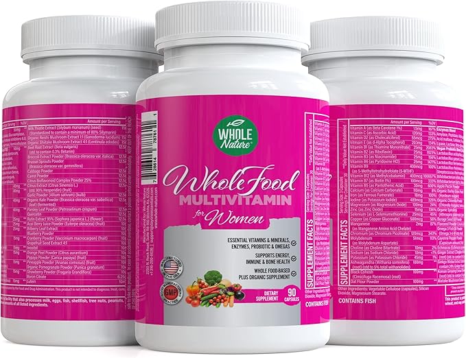 Whole Food Multivitamin for Women - with B12 Methyl Folate, Womens Multi Vitamin Minerals, Probiotics and Omegas. Vegan Vitamins for Women. Non GMO Daily Supplement Plus- 90 Capsules