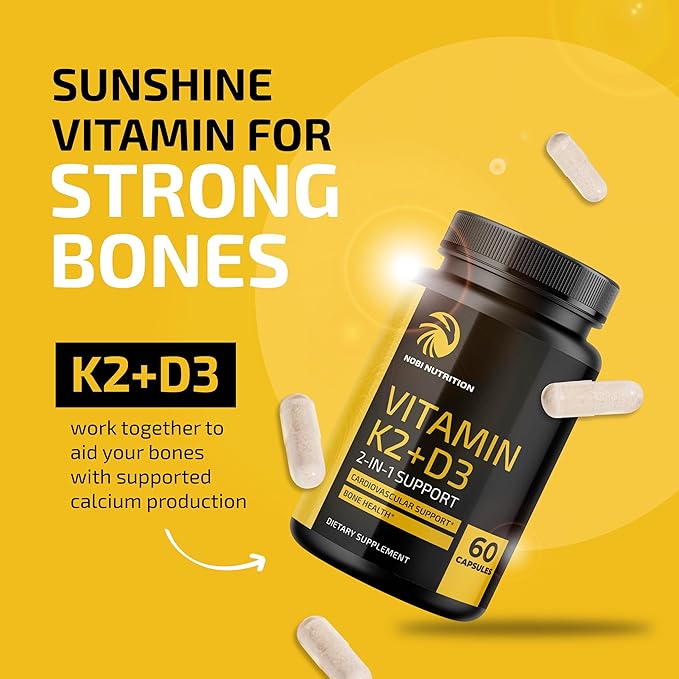 Vitamin D3 K2 5000 IU for Immune System, Strong Bones & Teeth Support | Vit D3 125mcg, Vitamin K2 MK7 100mcg, Calcium 210mg & BioPerine | 3rd-Party Tested, Non-GMO | 60 Capsules (2 Month Supply)