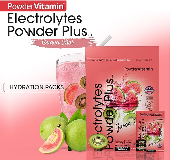 Electrolytes Powder Plus, Keto, Guava Kiwi, Zero Sugar, 1000mg Potassium, 120mg Calcium, 120mg Magnesium, Non-GMO, Zero Calories, 30 Hydration Packets