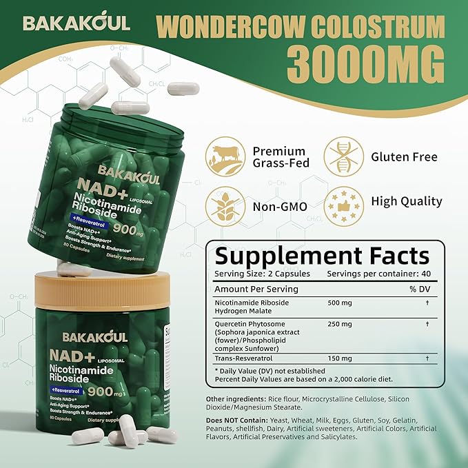 NAD Supplement - Liposomal Nicotinamide Riboside, Resveratrol, Quercetin, NAD Nicotinamide Riboside Resveratrol 900mg, NAD+ Supplement for Men and Women, 80 Capsules 9 Pack
