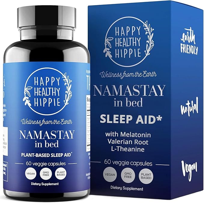 Namastay in Bed Natural Sleep Aid for Adult – Valerian Root Capsules, Melatonin 0.5mg, L Theanine Supplement, Chamomile, Passionflower, Magnolia Bark | Non-Groggy, Plant-Based Pills | 60 Ct