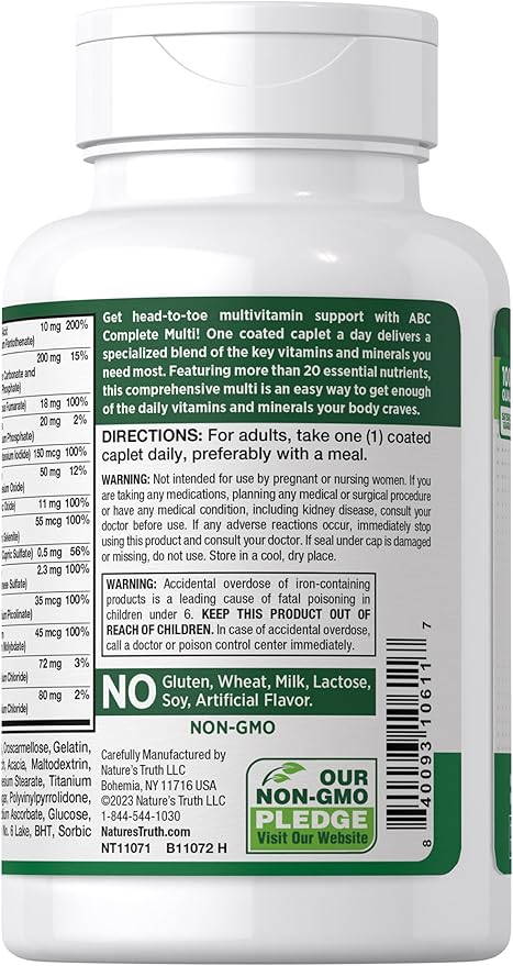 Nature's Truth Adult ABC Complete Multivitamin for Men and Women | 100 Caplets | Non-GMO & Gluten Free