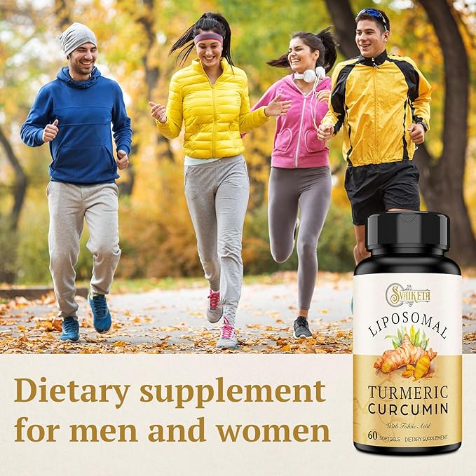 Liposomal Turmeric Curcumin Supplement 2000mg, 95% Standardized Curcuminoid Extract & Organic Root Powder with Piperine Black Pepper Fruit (15mg), 60 softgels