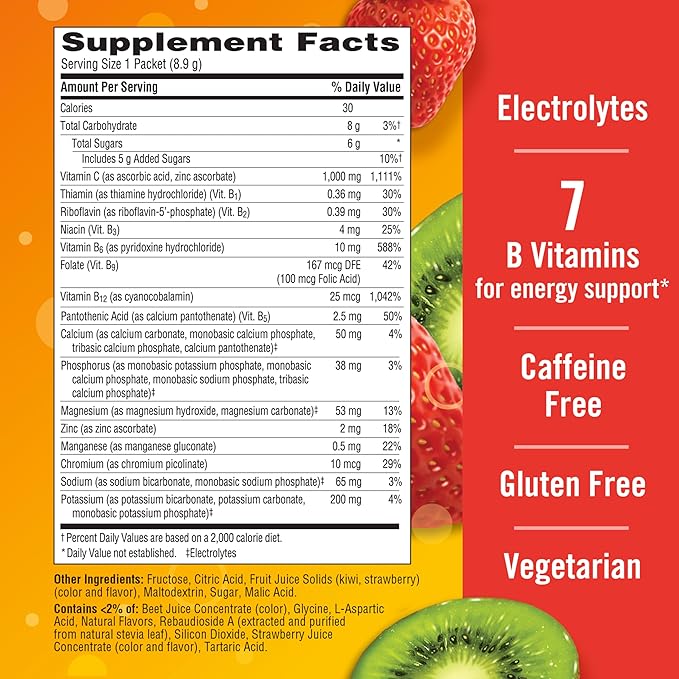 Emergen-C 1000mg Vitamin C Powder, with Antioxidants, B Vitamins and Electrolytes, Vitamin C Supplements for Immune Support, Caffeine Free Fizzy Drink Mix, Strawberry Kiwi Flavor - 30 Count