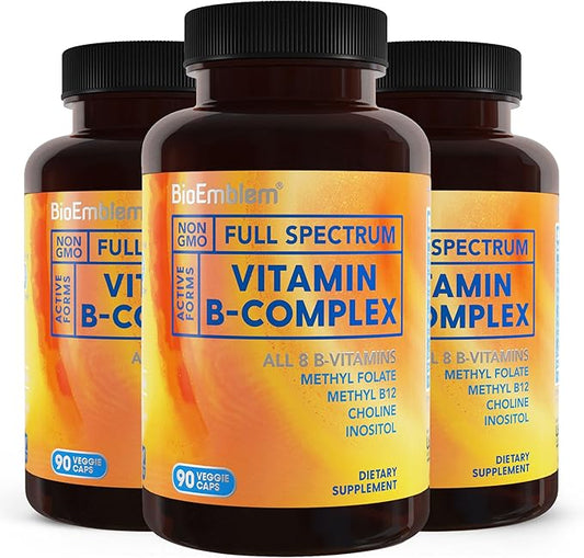 BioEmblem B Complex Vitamins | Complete B-Vitamin Formula with Active Methylated Forms | Supports Energy, Mental Clarity & Immune Health | Non-GMO, Vegan, Soy-Free, Gluten-Free |270 Capsules