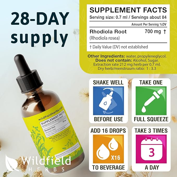 4 oz Rhodiola Rosea Supplement Rhodiola Rosea Root Tincture Drops 2100mg (Rhodiola rosea L.) Rhodiola Extract Absorbs Better Than Capsules, 2 Month Supply, 84 Servings, Alcohol-Free - 2 Oz, Pack of 2
