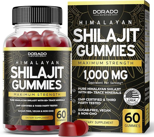 Shilajit Gummies 1000mg (Pure Himalayan Shilajit Gummies for Men & Women Gold Grade with 85+ Trace Minerals with Fulvic Acid) - Energy & Immunity Support - Third Party Tested, Non GMO, Vegan, USA Made