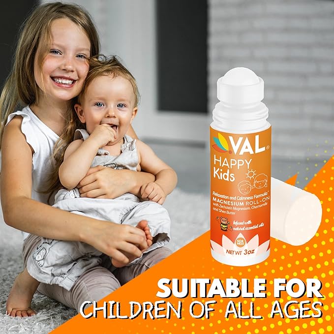 VAL Magnesium Roll-On for Kids | Gentle Zechstein Magnesium Chloride | Relaxation for Daytime & Bedtime | Calm & Mood Support | with Chamomile, Shea Butter & Essential Oils | USA Made | 3oz