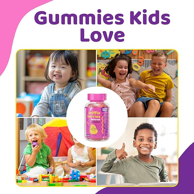 Squiggles Sniffle Berries Elderberry Gummies with Bee Propolis & Echinacea, Kids Immune Booster, Propolis Gummies for Health, Toddler Vitamins for Immune Support, Tasty Chewy Gummy (100 Count)