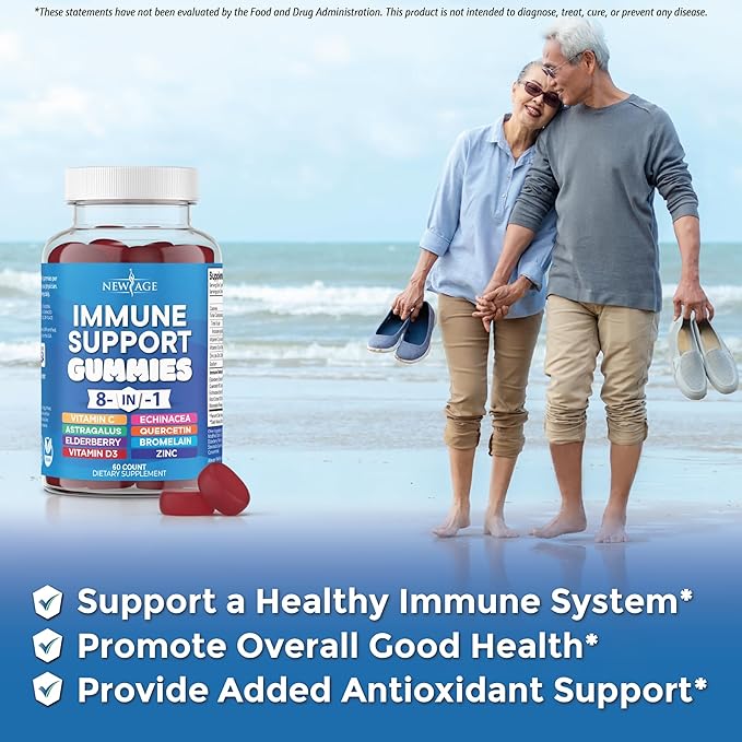 NEW AGE 8 in 1 Immune Support Booster Supplement with Astragalus Root, Vitamin C and Zinc 50mg, Vitamin D 5000 IU, Quercetin & Bromelain (8 in 1 Gummies (Pack of 3))