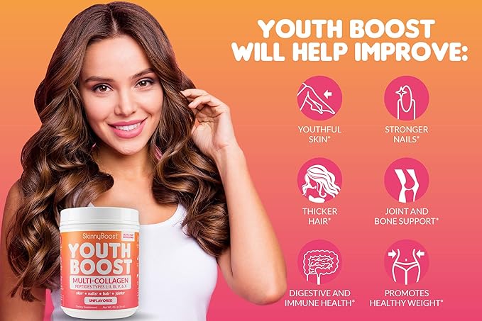SkinnyBoost Instant Skinny Coffee Unflavored + Youth Boost Multi-Collagen Peptides Unflavored Bundle – Slimming Coffee & Collagen for Skin, Hair, Joints