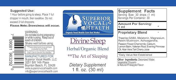 DIVINE SLEEP Herbal/Organic Complete Sleep System for Singers