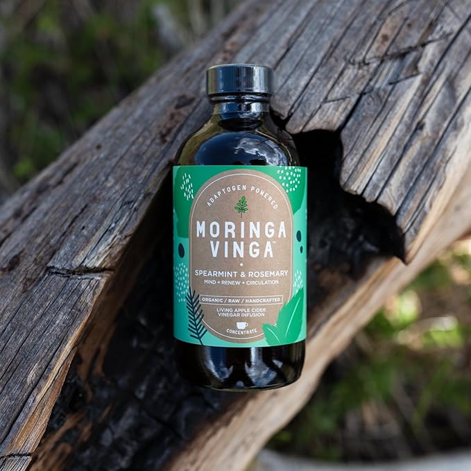 VINGA Organic Spearmint & Rosemary Moringa Infusion – Daily Herbal Tonic with Apple Cider Vinegar, Honey | Supports Mental Clarity & Circulation | Non-GMO, 8 oz
