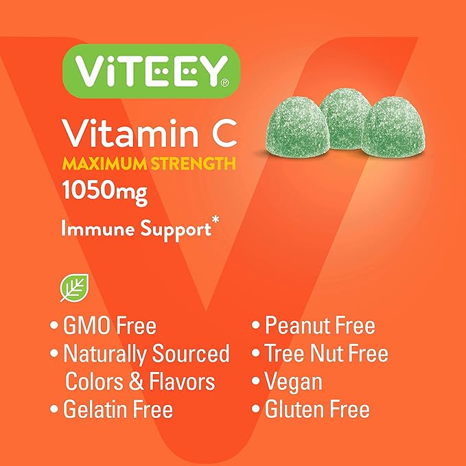Vitamin C Gummies for Adults & Teens, 1050mg Maximum Strength - Immune Support Gummies - Immune Booster - Vegan, Gelatin Free-Tasty Vitamin C Chewable Sour Apple Flavored Gummy-90 Count (Pack of 2)