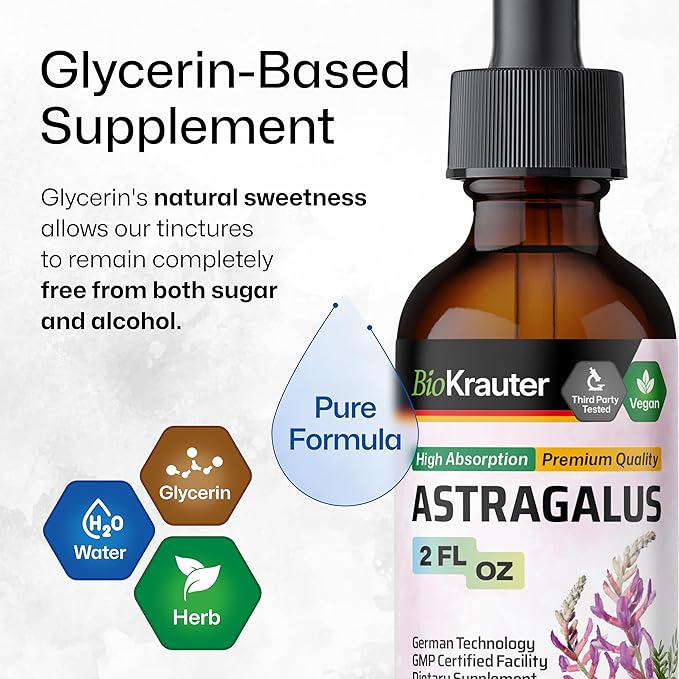 BIO KRAUTER Astragalus Tincture - Astragalus Root Liquid Extract for Immune Support - Alcohol and Sugar Free - High Absorption - Vegan Drops 2 Fl.Oz.
