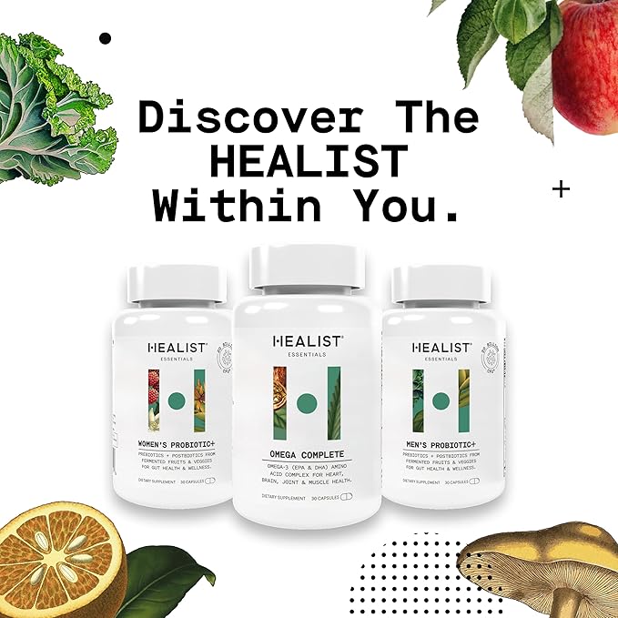 Healist Essentials Omega 3 Supplements, Fish Oil Supplement Capsules for Men and Women, Heart, Brain, Eye and Joint Health, EPA and DHA Fatty Acids, 30 Count Bottle