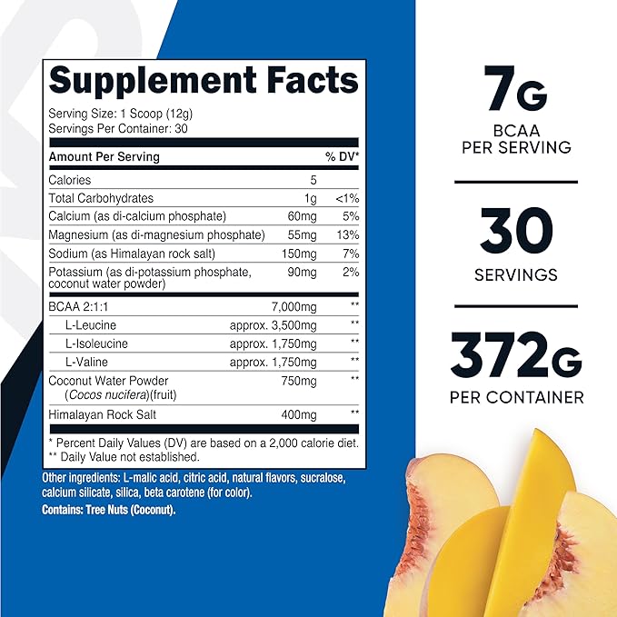 Nutricost BCAA + Hydration Powder (Peach Mango) 30 Servings - Branched Chain Amino Acids with Hydration Complex - Gluten-Free, Non-GMO