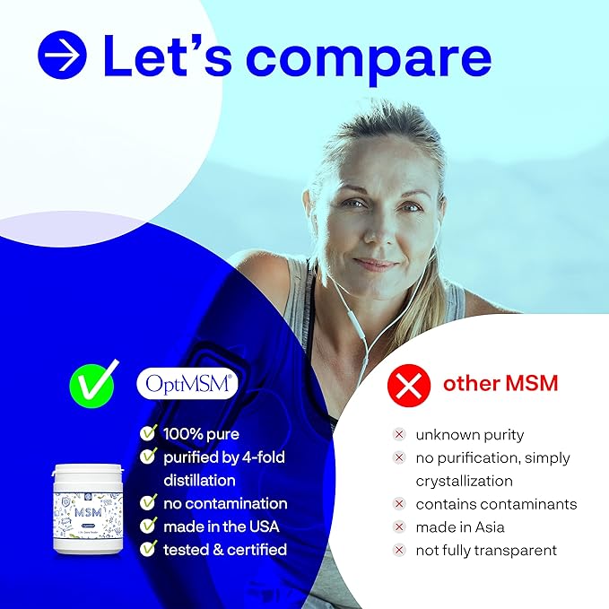 OptiMSM – Pure Methylsulfonylmethane MSM Supplement Powder – Organic, Gluten Free, Non-GMO – Opti MSM Sulfur Crystals/Powder for Kids and Adults